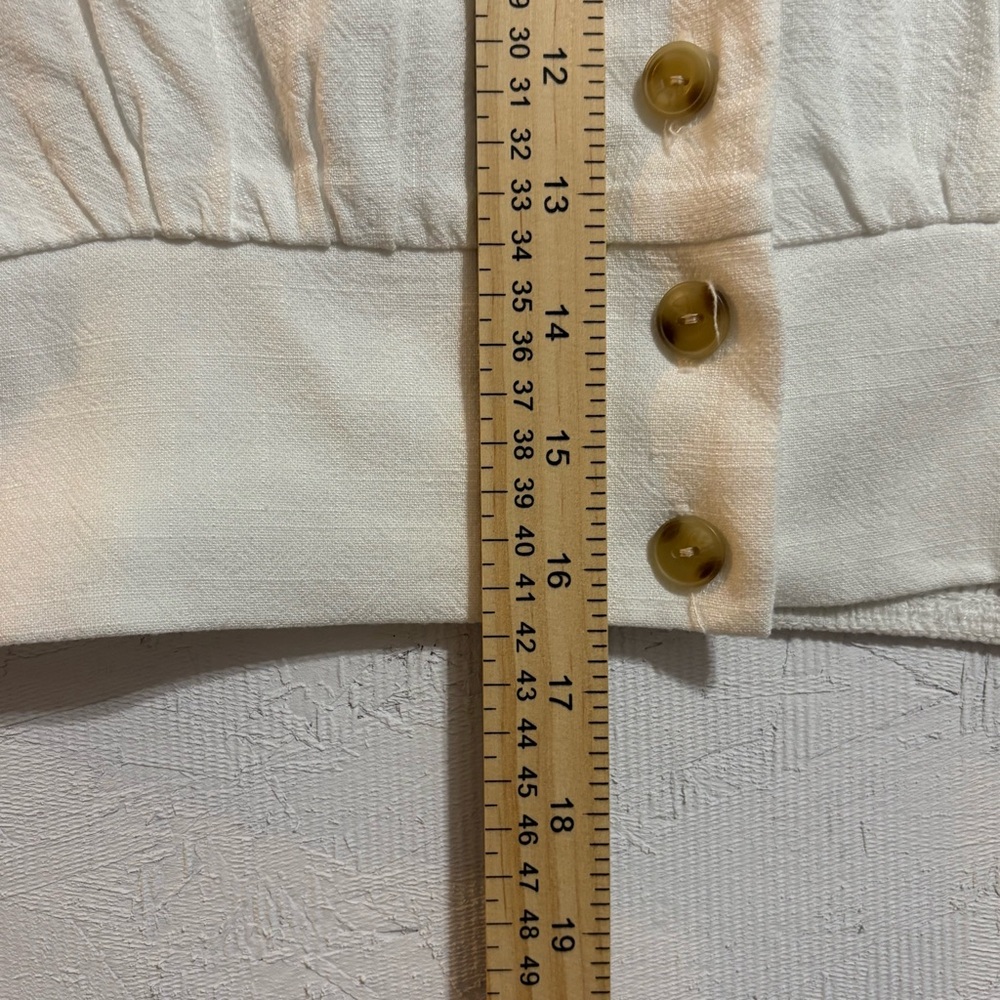 Monteau Los Angeles Cream Linen Blend Button-Up Crop Top Large Ruched - Picture 8 of 9